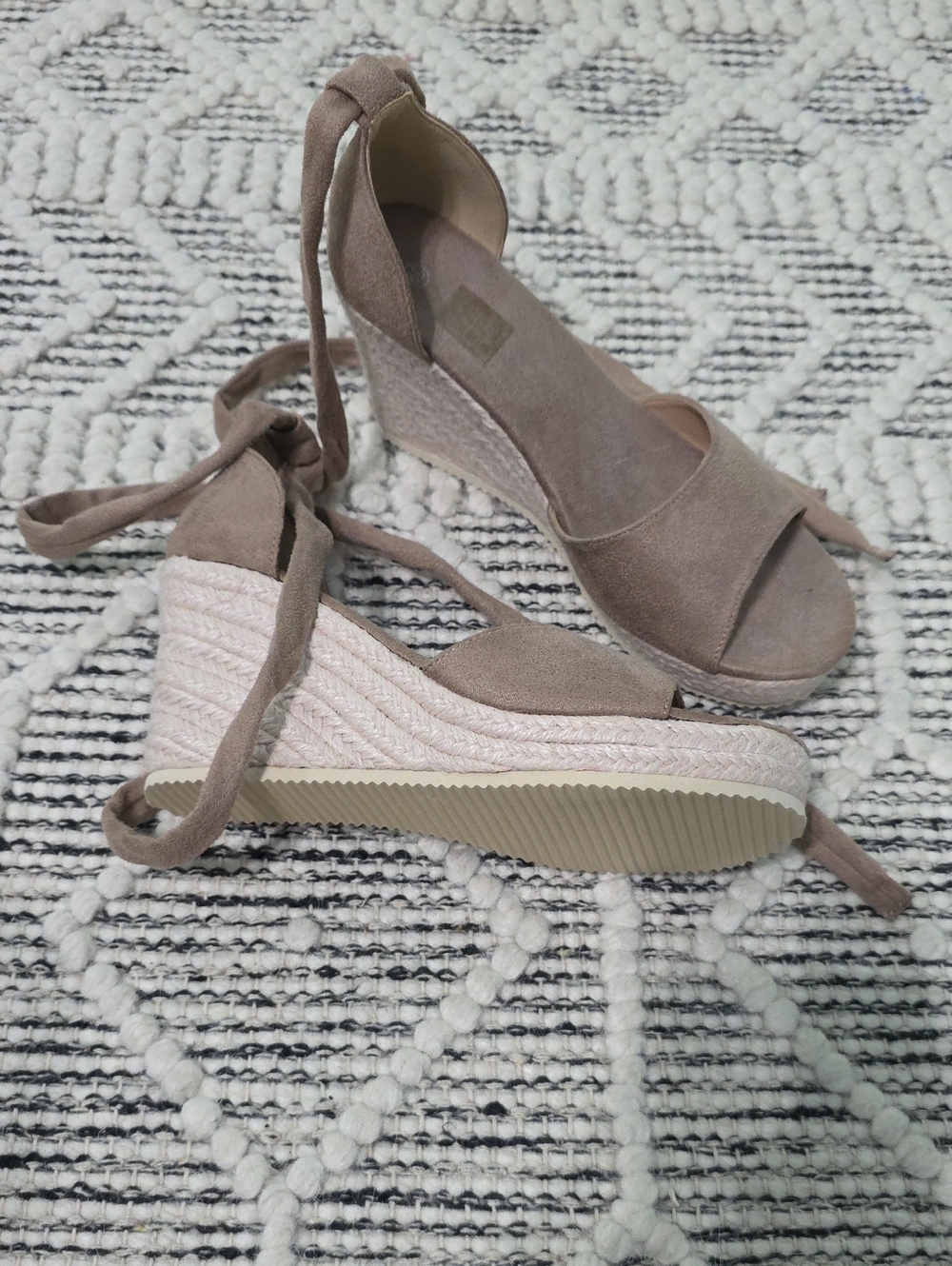 Women's Taupe Espadrille Wedge Sandals with Ankle Tie